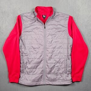FootJoy Hybrid Golf Jacket Mens Large Red Gray Quilted Full Zip Fleece Insulated